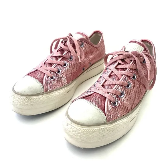Converse Women’s Pink Sequin CTAS Low Top Platform Sneakers