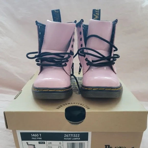 Dr. Martens 1460 Leather Combat &amp; Lace-Up Boots Pale Pink Kids Toddler Size 7