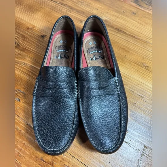 Florsheim Men’s Leather Driver Black Driving Penny Loafer Slip-On Moc toe 10 M