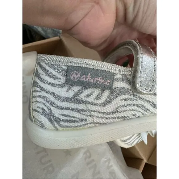 NATURINO CLARIES Zebra-print fabric ballet flats, White