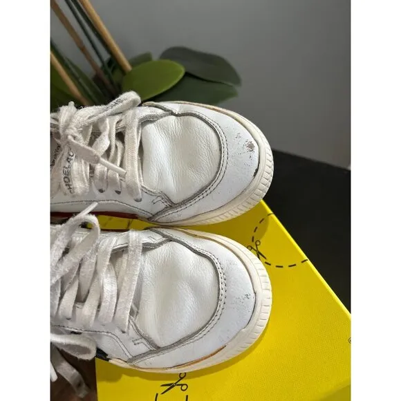 Off White Low Vulcanized Calf Leather Sneakers White Black Kids Size 31 12.5